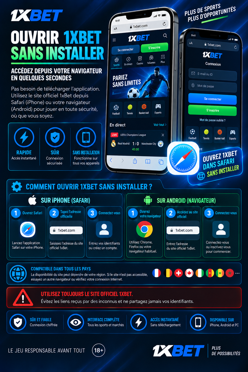 Site mobile 1xBet sans installation